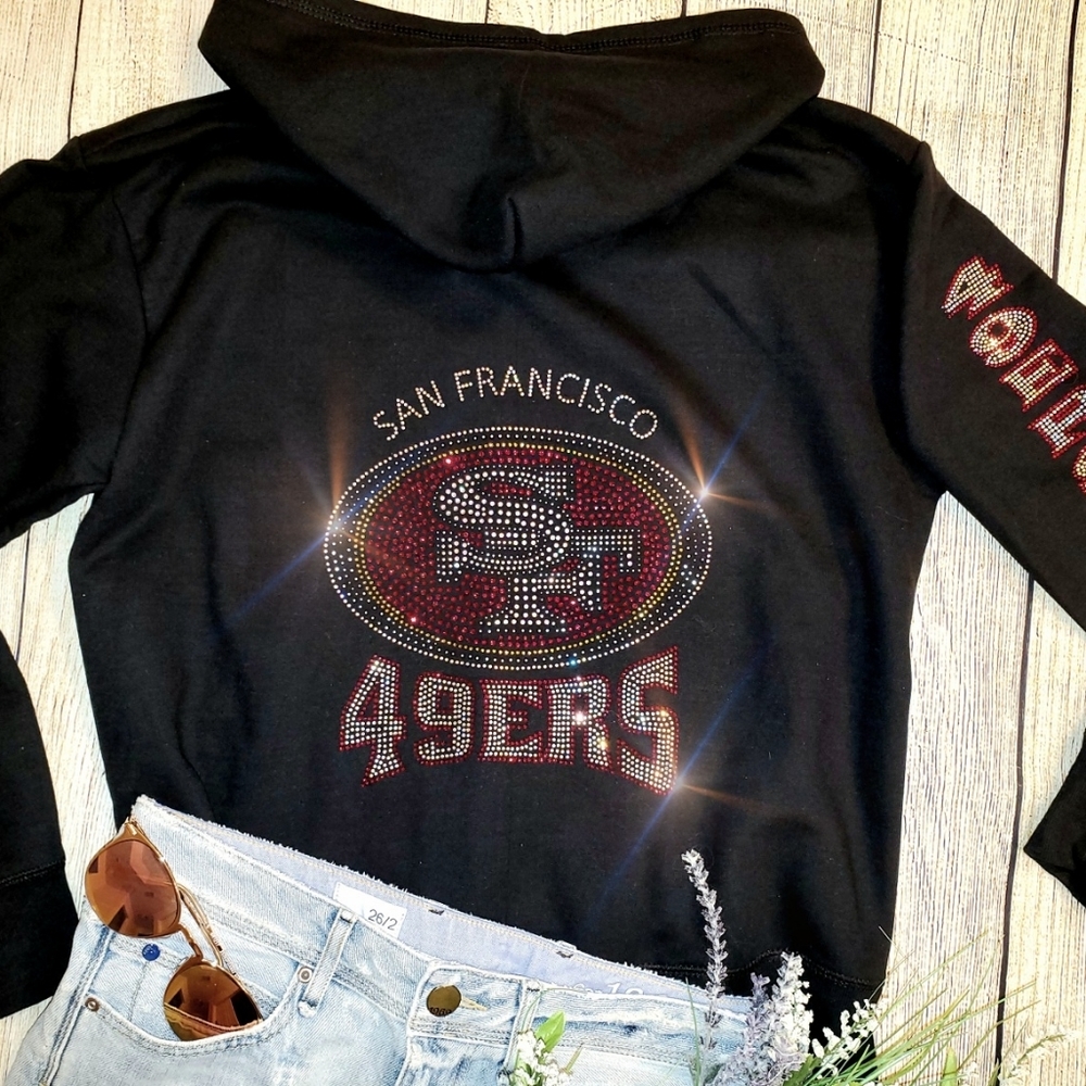New San Francisco 49ers Rhinestone Zip Up Hoodie Unisex S thru XL - Picture 5 of 7